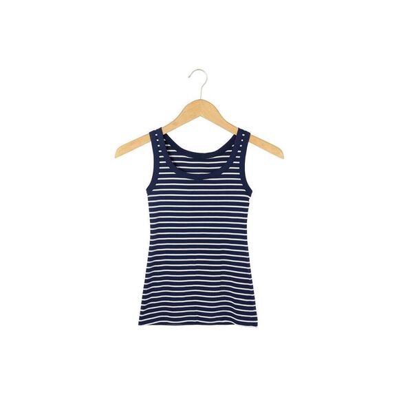 Caslon Women’s XS Blue White Striped Cotton Tank Top Sleeveless Nautical - Picture 3 of 6